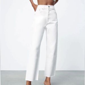 Zara High Rise Straight Leg Ankle Cropped Jeans White Size 4